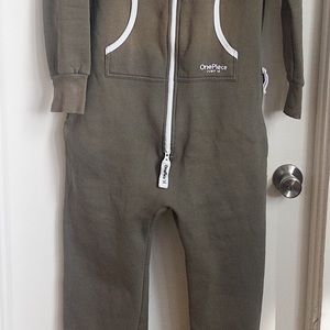 One Piece onsie olive green size small zip up